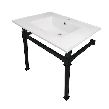 Kingston Brass KVPB31221Q0 31-Inch Ceramic Console Sink (1-Hole), White/Matte Black KVPB31221Q0